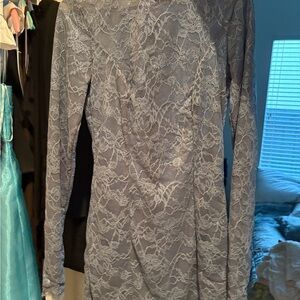 SKIMS Lace Long Sleeve Dress in Light Gray